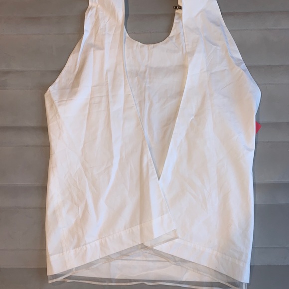 White Silk Trim Zippered Shoulder Open Vest Top - Picture 3 of 6